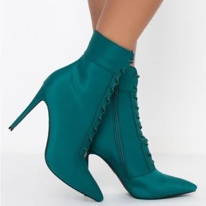 Azalea Wang Teal Green Nylon Stiletto High Heel Booties
